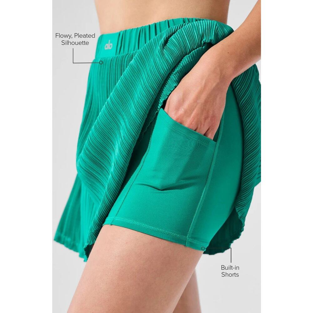Alo Tennis Skirt Womens NWT Spruce Green Micro Plisse Athletic Pleated Mini Yoga - Picture 2 of 10